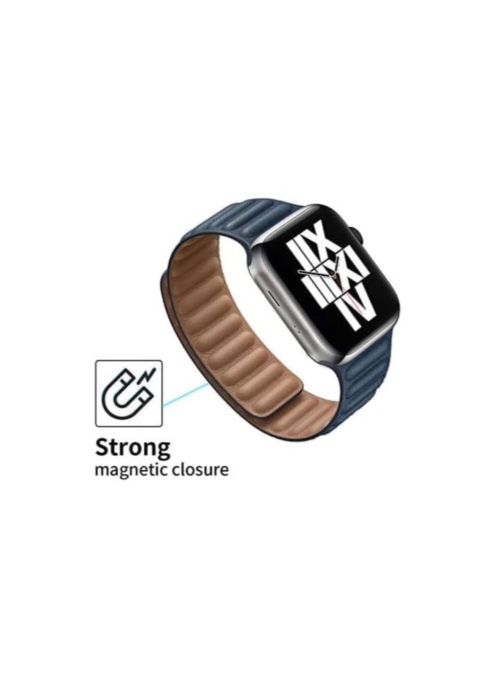 Leather Magnetic loop Strap Compatible with Apple watch Series Ultra 2 | 9 | 8 Ultra | 8 | 7 | 6 | 5 | 4 | 3 | SE, strap for iWatch Apple Watch Band 42mm 44mm 45mm 49mm (Blue)