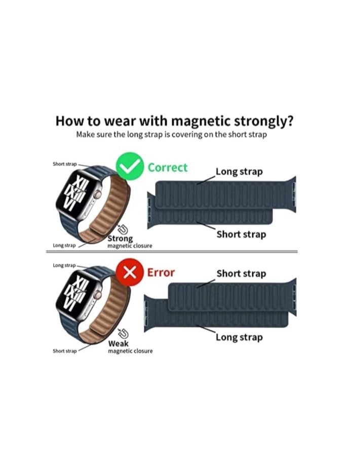 Leather Magnetic loop Strap Compatible with Apple watch Series Ultra 2 | 9 | 8 Ultra | 8 | 7 | 6 | 5 | 4 | 3 | SE, strap for iWatch Apple Watch Band 42mm 44mm 45mm 49mm (Blue)
