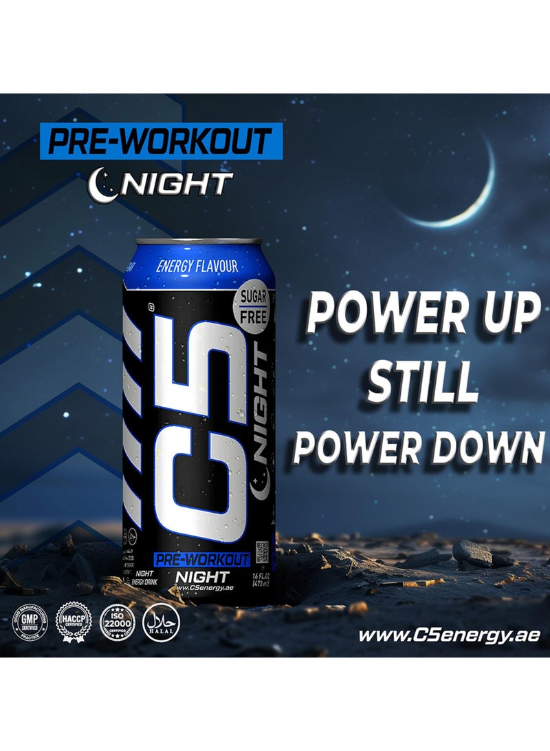 C5 Drink Night Energy Flavour, Pre Workout, Zero Caffeine, Sugar Free, Zero Calories with Beta Alanine, L-Arginine 16fl.OZ, 473ml Caffeine Free Preworkout Pack of 12