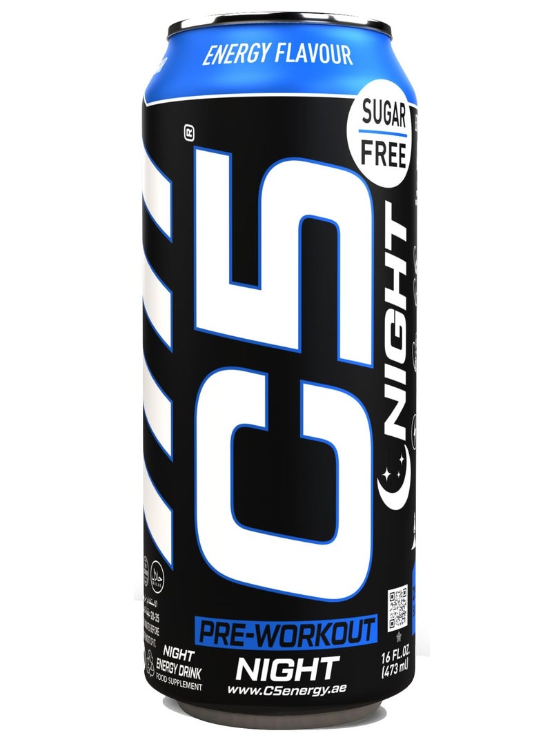 C5 Drink Night Energy Flavour, Pre Workout, Zero Caffeine, Sugar Free, Zero Calories with Beta Alanine, L-Arginine 16fl.OZ, 473ml Caffeine Free Preworkout Pack of 12