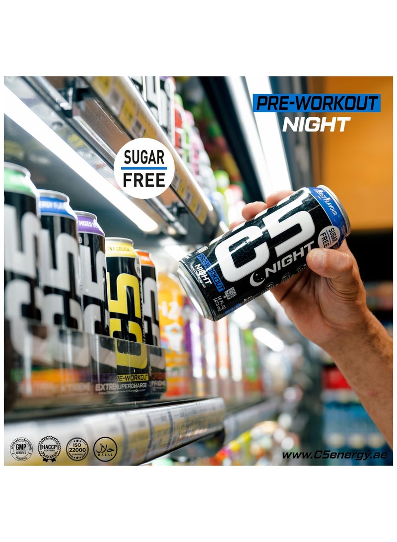 C5 Drink Night Energy Flavour, Pre Workout, Zero Caffeine, Sugar Free, Zero Calories with Beta Alanine, L-Arginine 16fl.OZ, 473ml Caffeine Free Preworkout Pack of 12