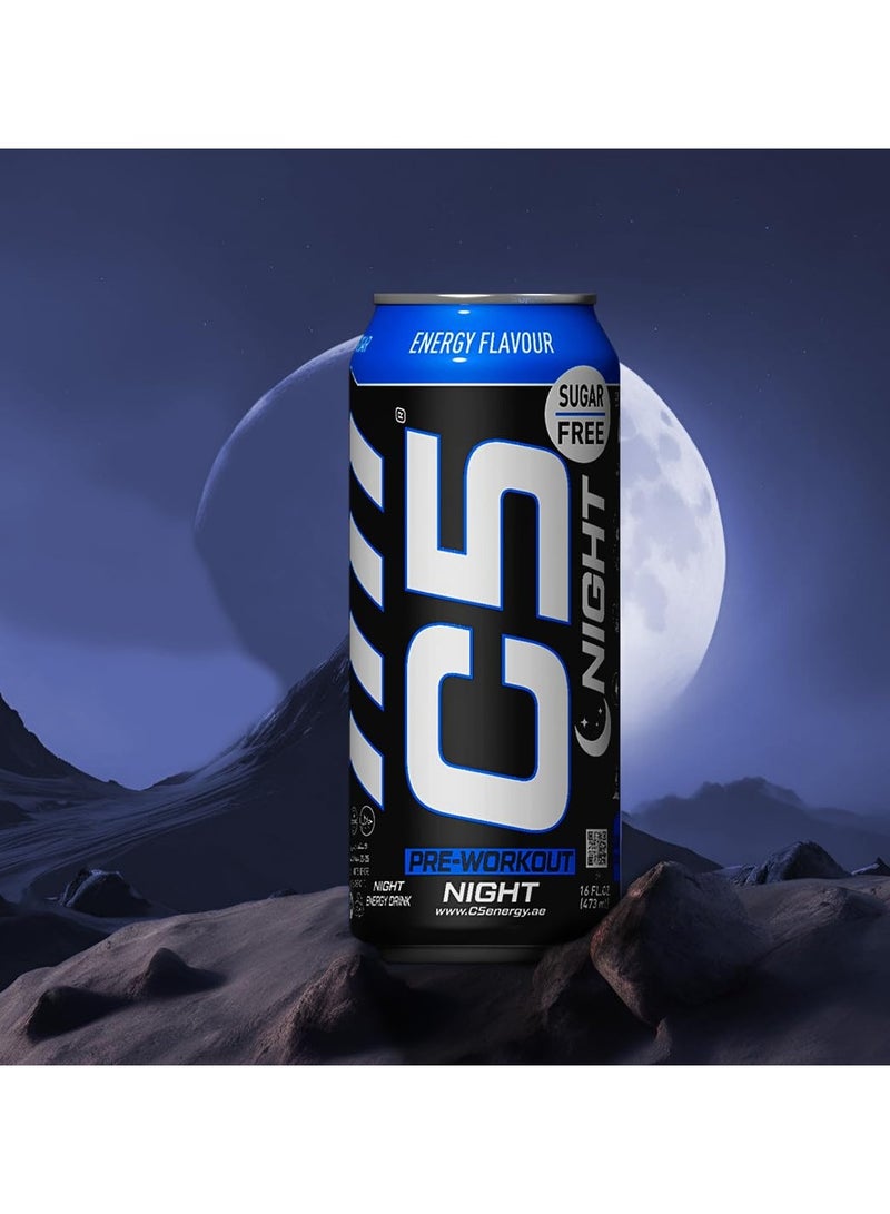 C5 Drink Night Energy Flavour, Pre Workout, Zero Caffeine, Sugar Free, Zero Calories with Beta Alanine, L-Arginine 16fl.OZ, 473ml Caffeine Free Preworkout Pack of 12