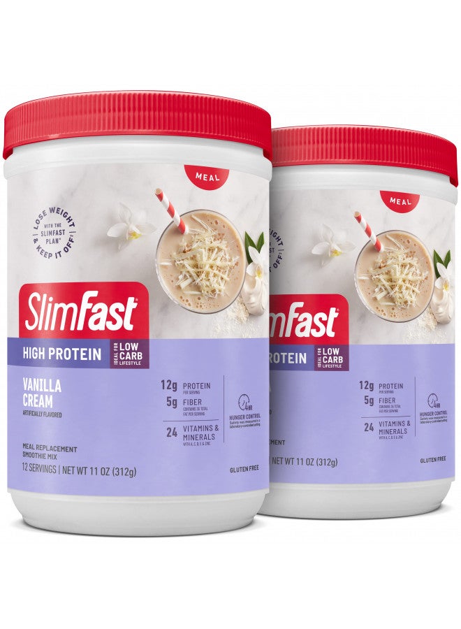 SlimFast Meal Replacement Smoothie Mix, 24 Servings, High Protein, Vanilla Cream, 20g of Protein with Milk, 12 Servings (Pack of 2) (Packaging May Vary)