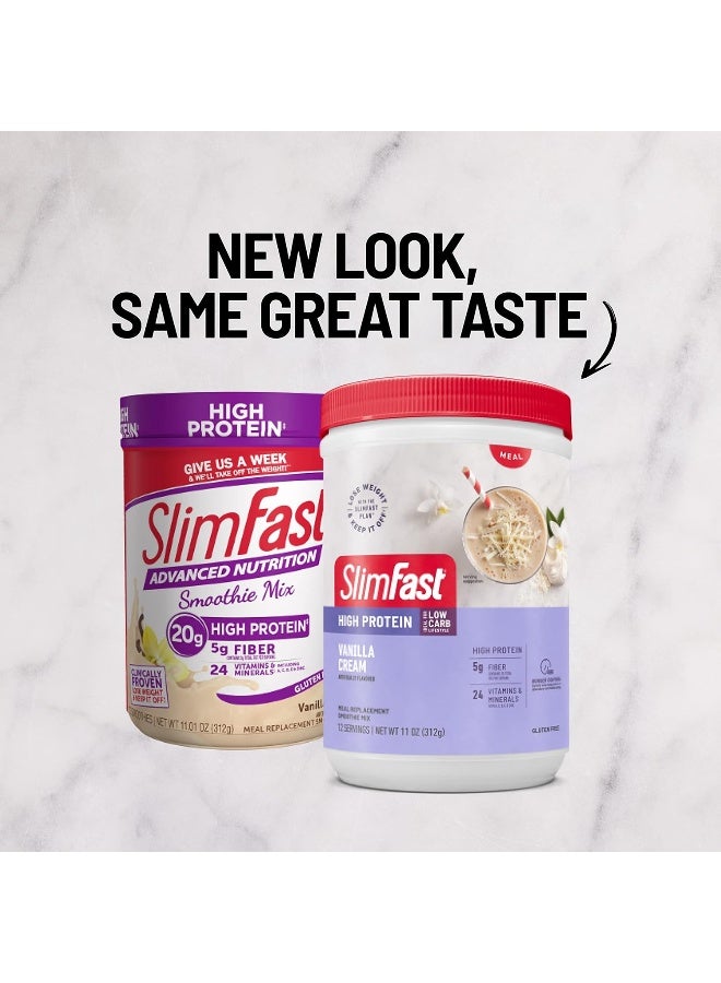 SlimFast Meal Replacement Smoothie Mix, 24 Servings, High Protein, Vanilla Cream, 20g of Protein with Milk, 12 Servings (Pack of 2) (Packaging May Vary)