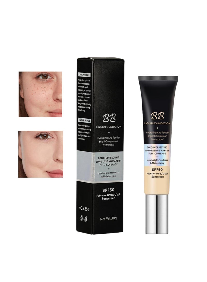 BB Cream Nature, BB Cream Tinted Moisturiser, BB Cream Light, Hydrating BB Cream Foundation, Tinted Sunscreen for Face, Tinted SPF 50 Face Moisturiser, Foundation Cover Blemishes, for All Skin