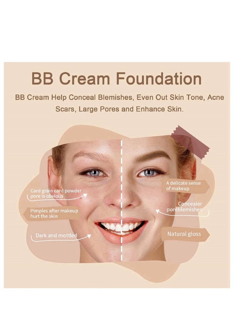 BB Cream Nature, BB Cream Tinted Moisturiser, BB Cream Light, Hydrating BB Cream Foundation, Tinted Sunscreen for Face, Tinted SPF 50 Face Moisturiser, Foundation Cover Blemishes, for All Skin