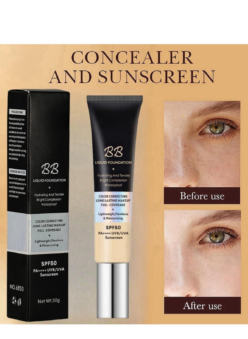 BB Cream Nature, BB Cream Tinted Moisturiser, BB Cream Light, Hydrating BB Cream Foundation, Tinted Sunscreen for Face, Tinted SPF 50 Face Moisturiser, Foundation Cover Blemishes, for All Skin