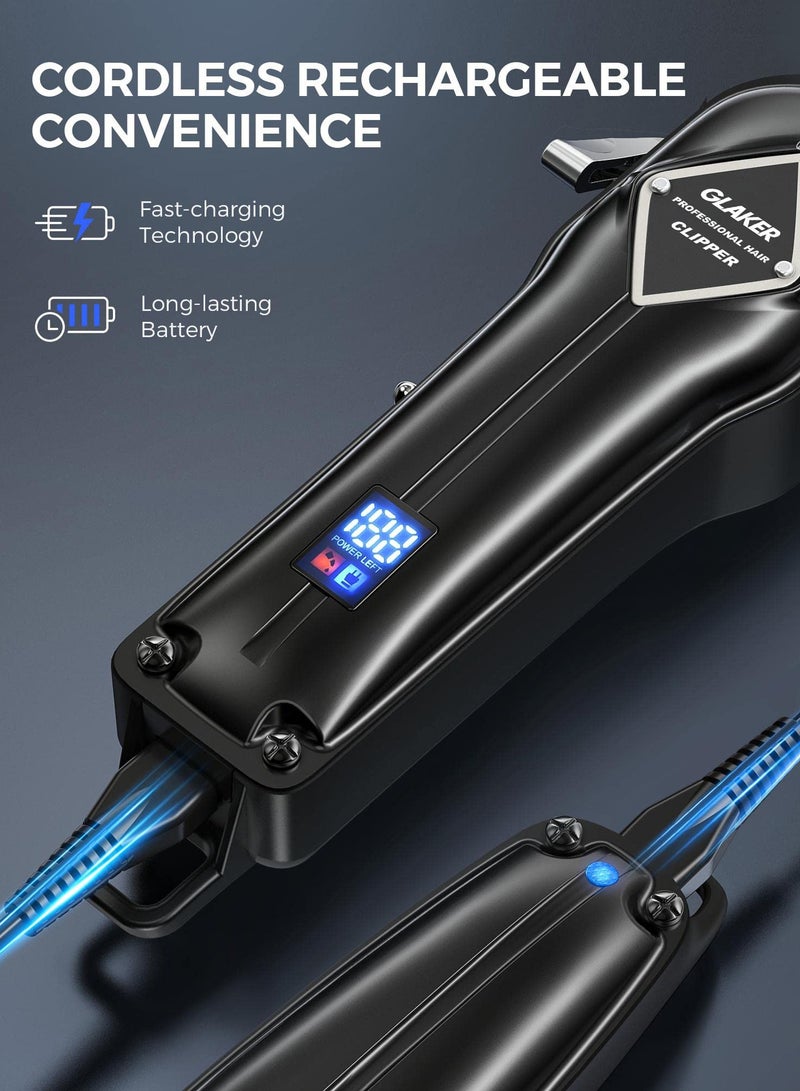 GLAKER Cordless Hair Clippers for Men, Barber Hair Trimmers Kit, Mens Haircut Kit, Beard Trimmer, Hair Cutting Kit, Grooming Kit for Men, At Home Haircut, Mens Grooming Tools, Professional Hair Clippers