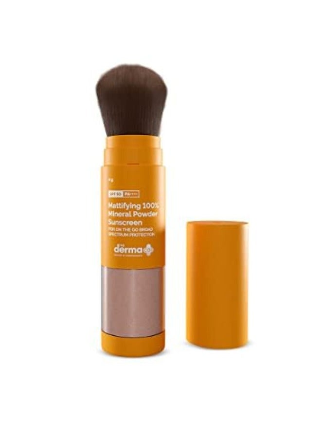 The Derma Co Mattifying 100% Mineral Matte Powder Sunscreen For All Skin Types With Spf 50 & Pa++++ For On The Go Broad Spectrum Protection - 4G, Beige