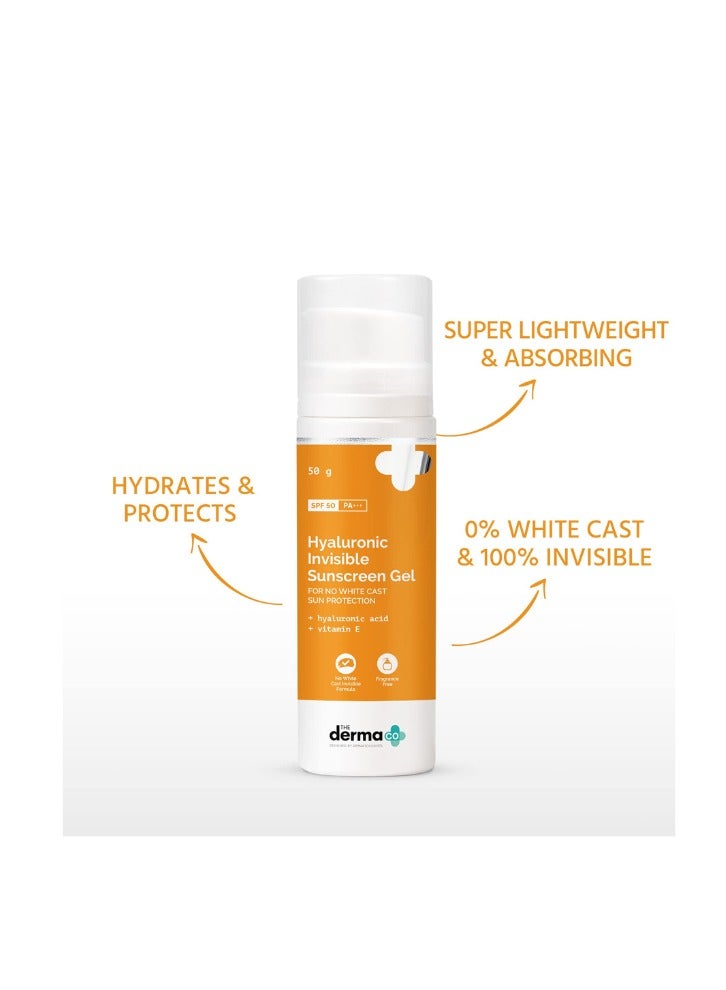 Derma Co Hyaluronic Invisible Sunscreen Gel with Hyaluronic Acid & Vitamin E for No White Cast Sun Protection