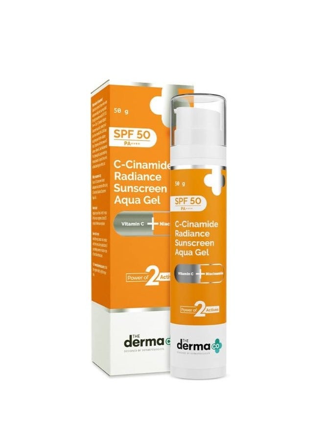 The Derma Co C-Cinamide Sunscreen For All Skin Types Spf 50 Aqua Gel, With Vitamin C & Niacinamide, Pa++++, Lightweight, No White Cast For Sun Protection & Glowing Skin - 50Gm, Pack Of 1