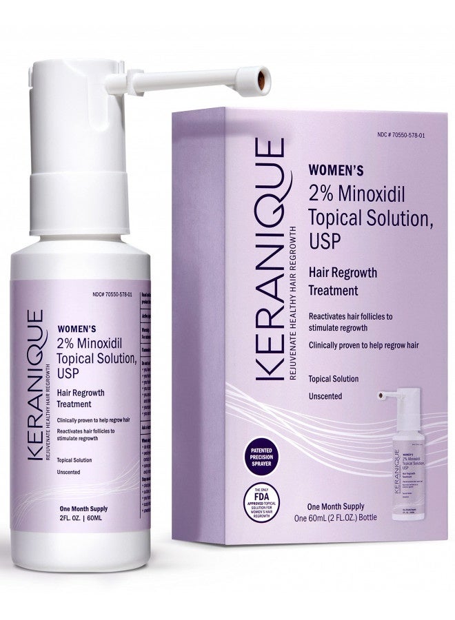 Keranique Hair Regrowth Treatment For Women - 2% Minoxidil For Women Hair Growth And Thickening - Topical Solution Scalp Treatment For Hair Loss And Thinning W/ Precision Spray Applicator - 2 Fl Oz