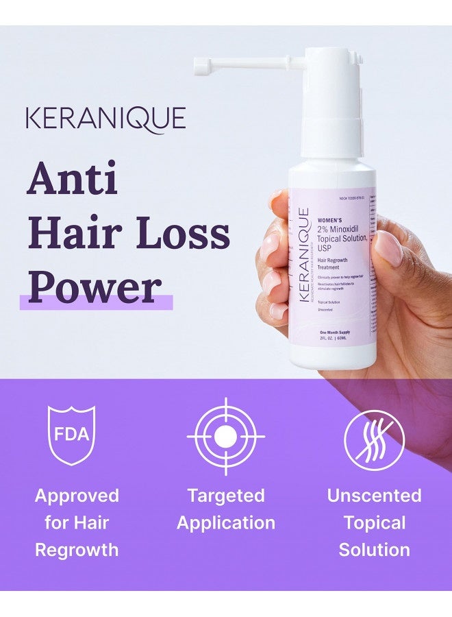 Keranique Hair Regrowth Treatment For Women - 2% Minoxidil For Women Hair Growth And Thickening - Topical Solution Scalp Treatment For Hair Loss And Thinning W/ Precision Spray Applicator - 2 Fl Oz