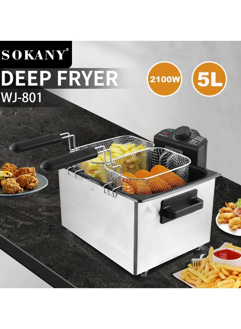 WJ-801 Electric deep fryer 2100w power 5l large capacity stainless steel household multifunctional portable