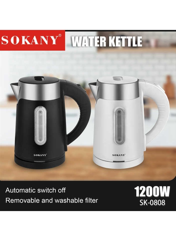 Sokany Electric Kettle 1 Liter, 1200 Watt, White- SK-0808
