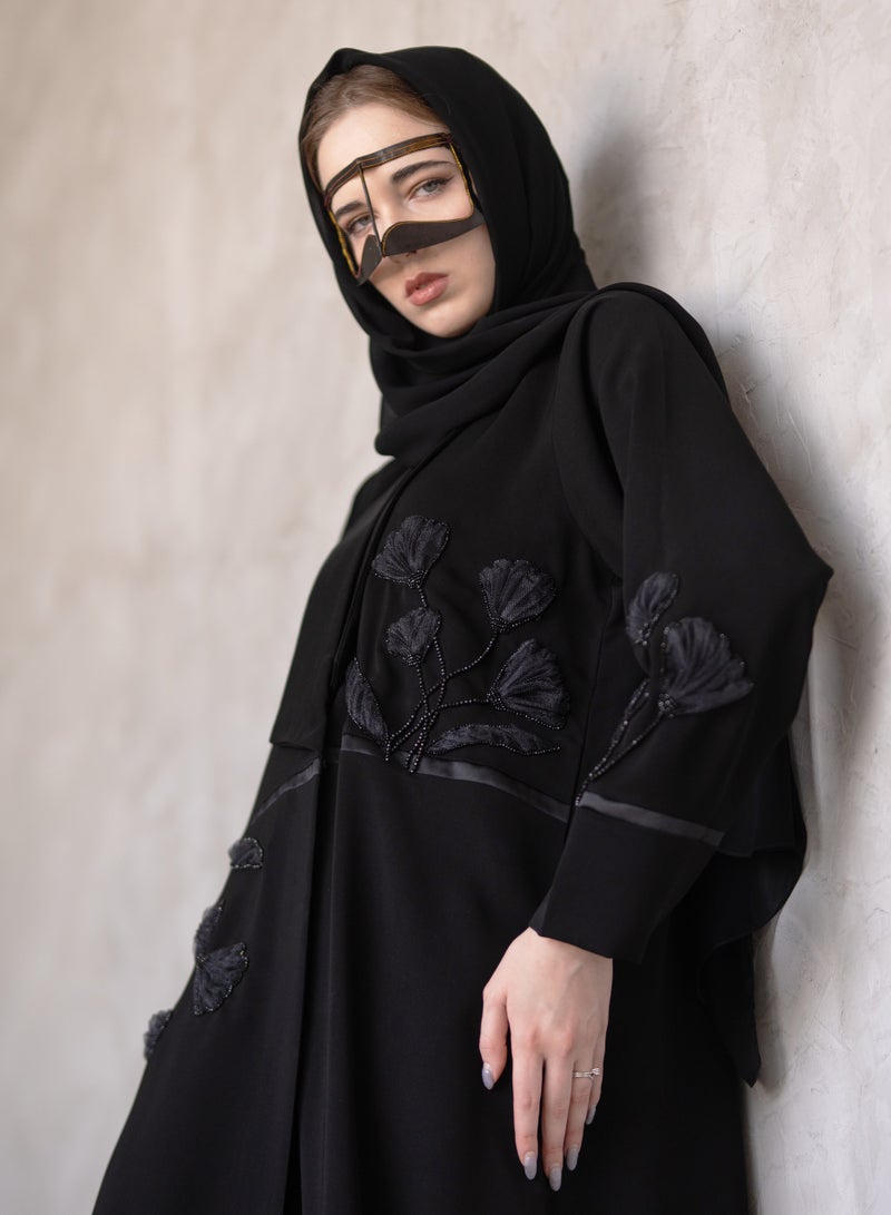 Stylish Abaya with Embroidery flowers Design