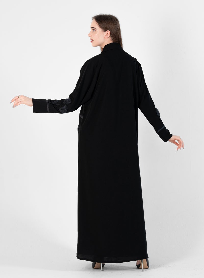 Stylish Abaya with Embroidery flowers Design