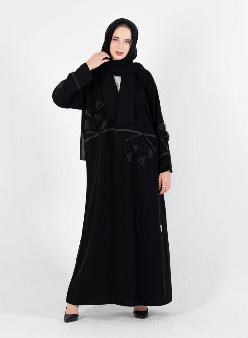 Stylish Abaya with Embroidery flowers Design