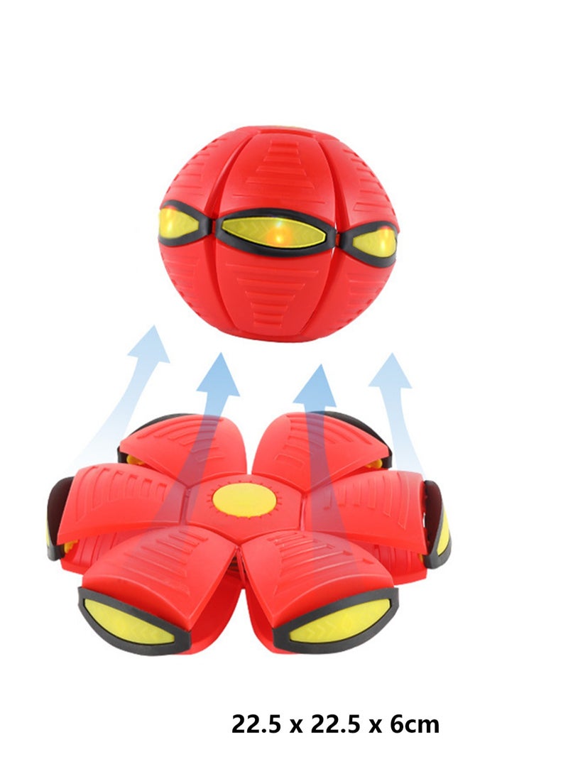 Sports Parent-Child Game With Three Kinds Of Lights, Stepping Ball, Flying Disc, Elastic Deformation, Magic Flying Disc Ball Toy, Outdoor Pet Toy, Dog Toy (red version)