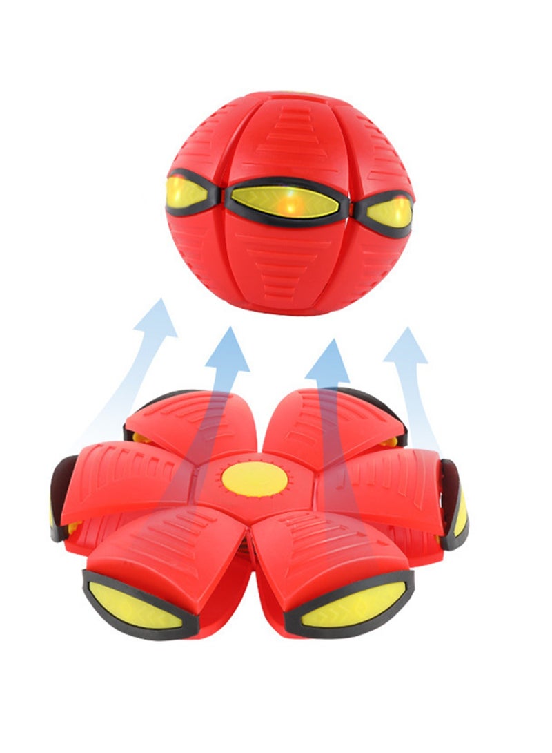 Sports Parent-Child Game With Three Kinds Of Lights, Stepping Ball, Flying Disc, Elastic Deformation, Magic Flying Disc Ball Toy, Outdoor Pet Toy, Dog Toy (red version)