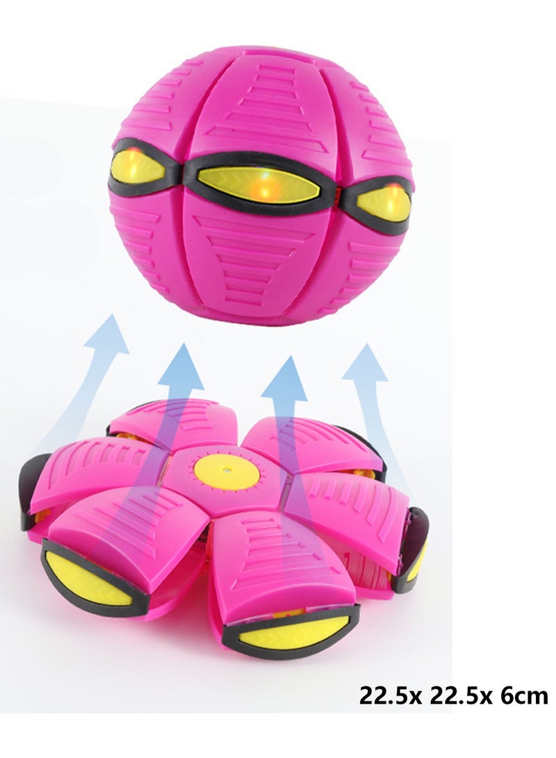 Sports Parent-Child Game With Three Kinds Of Lights, Stepping Ball, Flying Disc, Elastic Deformation, Magic Flying Disc Ball Toy, Outdoor Pet Toy, Dog Toy (rose red)