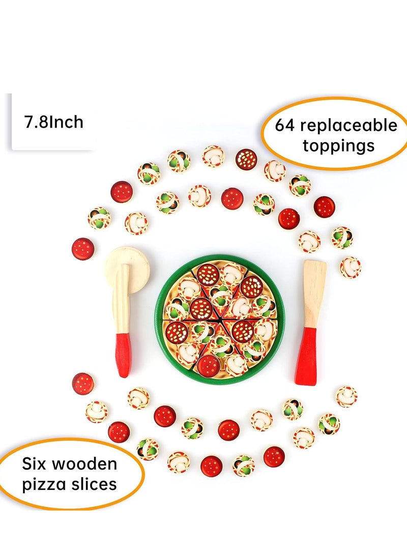 Wooden Pizza Play Food Pretend Cutting Toys Kids Set Toy ast Cooking Educational Montessori for Ages Over 3 Years Boys Girls