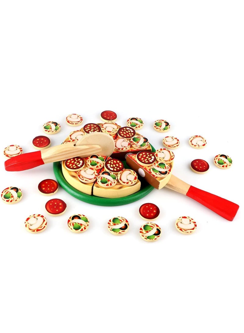 Wooden Pizza Play Food Pretend Cutting Toys Kids Set Toy ast Cooking Educational Montessori for Ages Over 3 Years Boys Girls