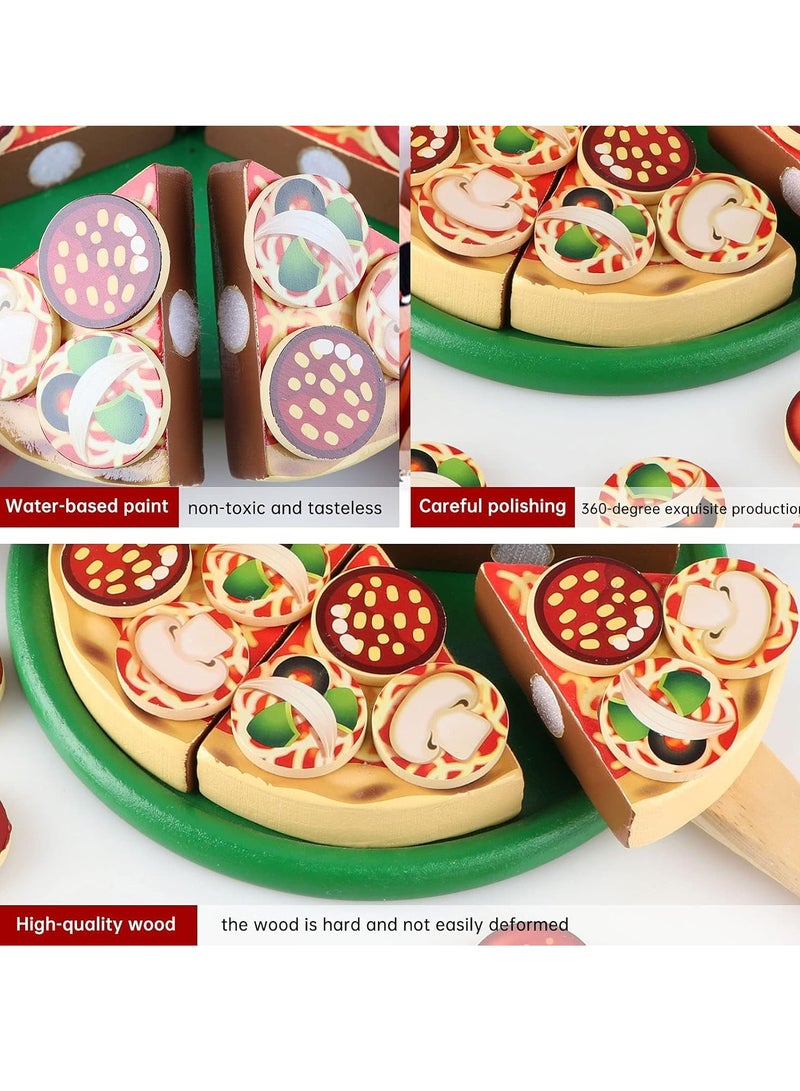 Wooden Pizza Play Food Pretend Cutting Toys Kids Set Toy ast Cooking Educational Montessori for Ages Over 3 Years Boys Girls