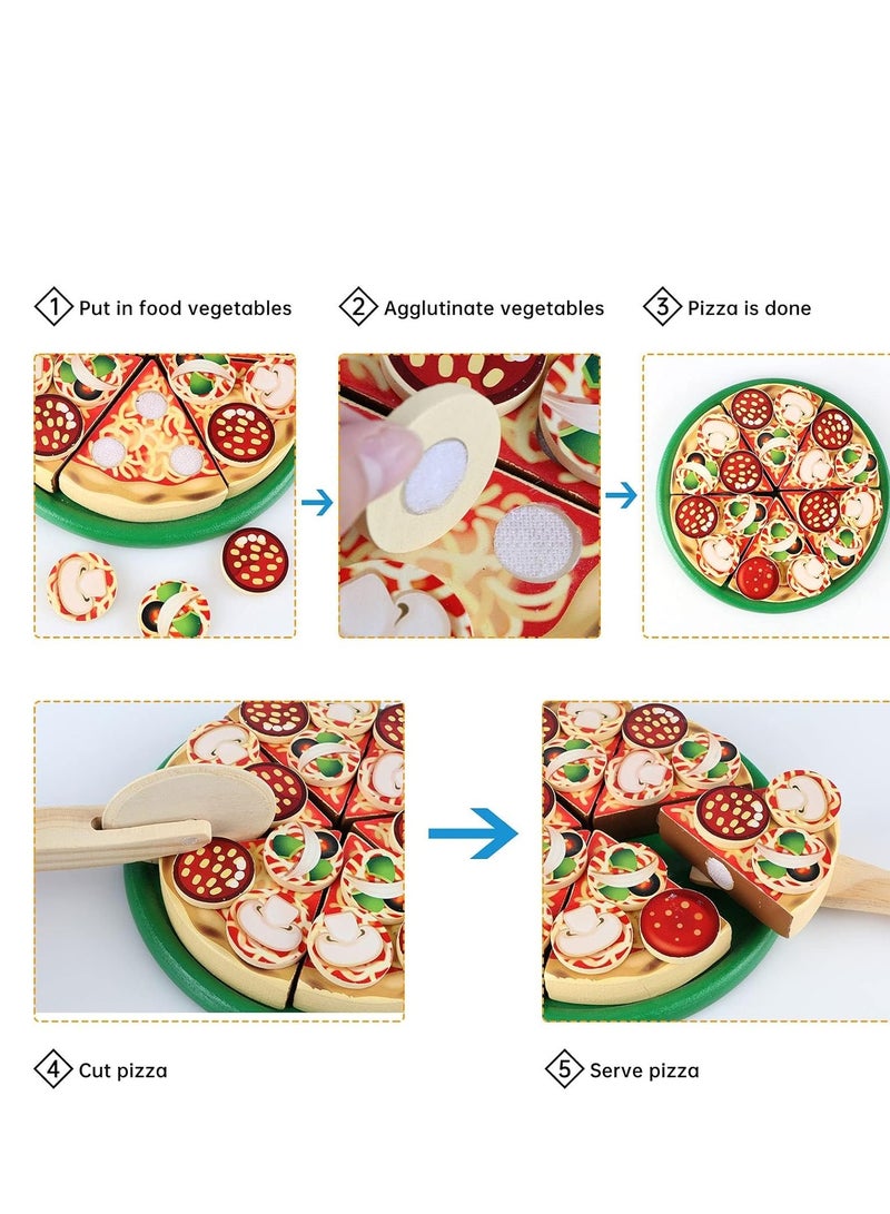 Wooden Pizza Play Food Pretend Cutting Toys Kids Set Toy ast Cooking Educational Montessori for Ages Over 3 Years Boys Girls