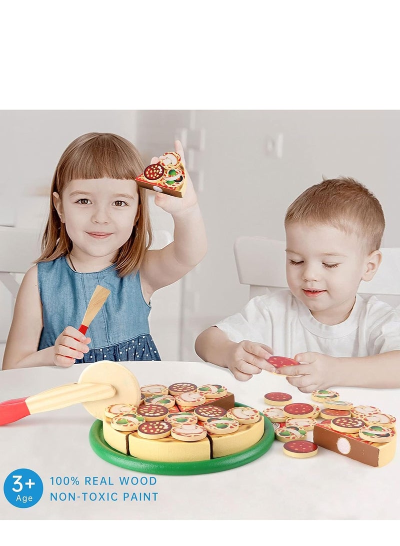 Wooden Pizza Play Food Pretend Cutting Toys Kids Set Toy ast Cooking Educational Montessori for Ages Over 3 Years Boys Girls