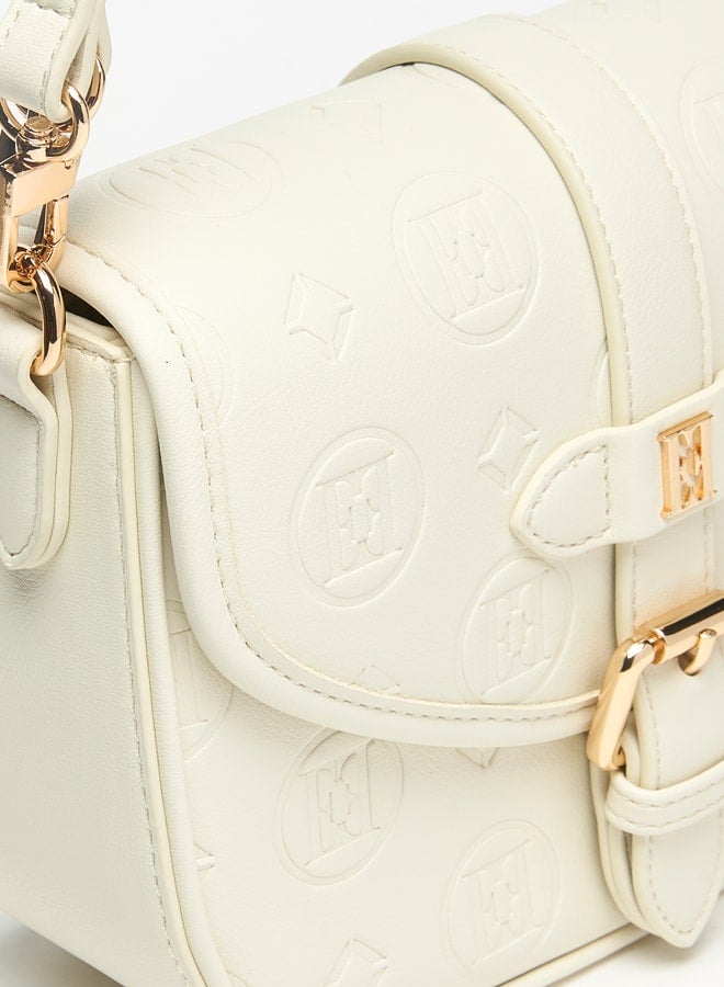 Women Monogram Embossed Satchel Bag with Magnetic Closure