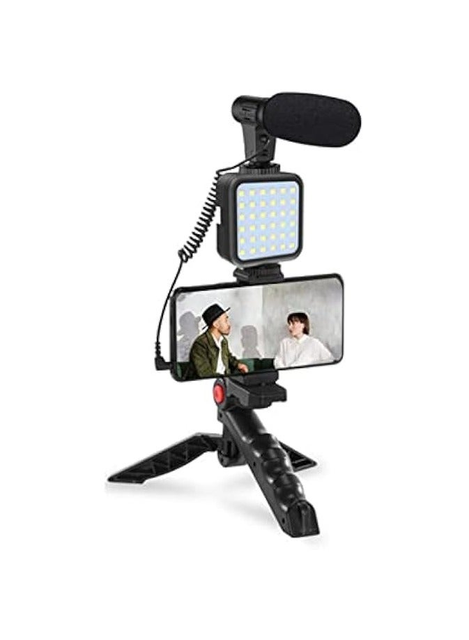 smartphone Vlogging Kit for Starter Video Recording set w/Fill Light + Microphone + Tripod + Phone Clip&Wireless Remote for YouTube Tiktok Filming Instagram Fitness Yoga