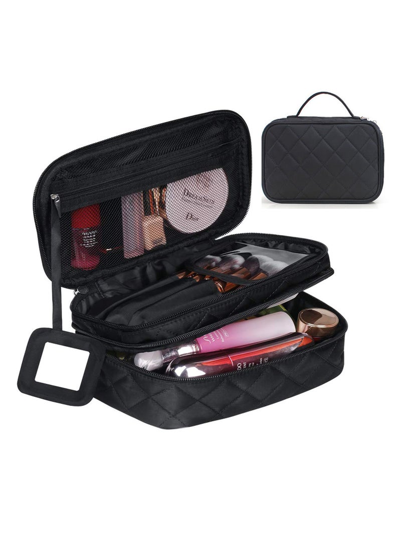 Portable Large Capacity Double Layers Travel Make up Bag With Brush Compartment and Handle