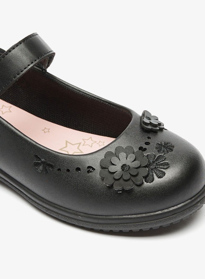 Girls Floral Accented Mary Jane Shoes With Hook And Loop Closure