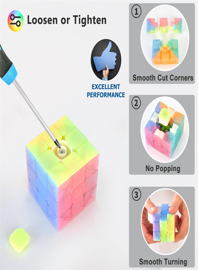 Magic Cube Sets, Speed Cube Bundle of 2x2 3x3 4x4, Pyramid Jelly Stickerless Magic Cube, Smooth Puzzle Cube Game Toys Gift for Kids Teens Adults