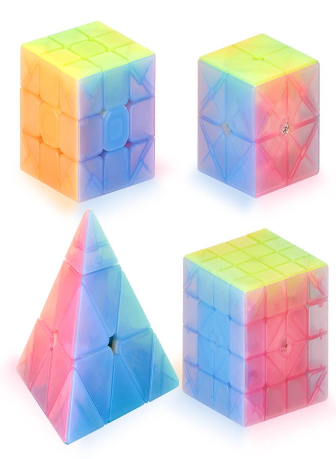 Magic Cube Sets, Speed Cube Bundle of 2x2 3x3 4x4, Pyramid Jelly Stickerless Magic Cube, Smooth Puzzle Cube Game Toys Gift for Kids Teens Adults