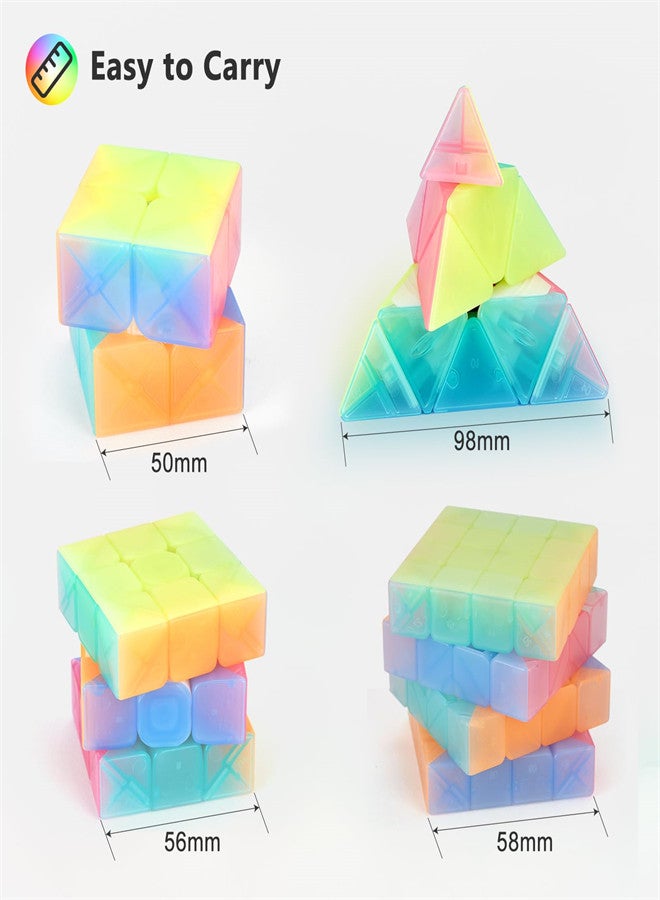 Magic Cube Sets, Speed Cube Bundle of 2x2 3x3 4x4, Pyramid Jelly Stickerless Magic Cube, Smooth Puzzle Cube Game Toys Gift for Kids Teens Adults