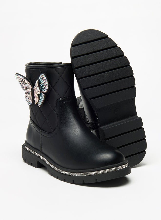 Girls' Butterfly Accent Boots with Zip Closure