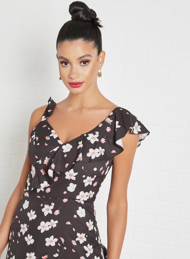 Floral Print Dress Black