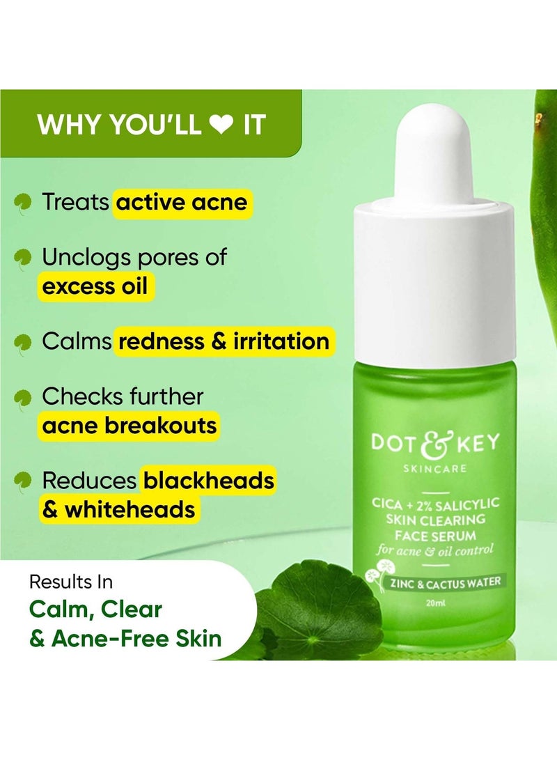 Dot & Key 2% Salicylic Acid + Cica Anti Acne Serum with Zinc | Salicylic Acid Serum for Acne and Dark Spots | Serum for Oily Acne Prone Skin & Sensitive Skin | Oil-Free & Non Comedogenic | 20 ml