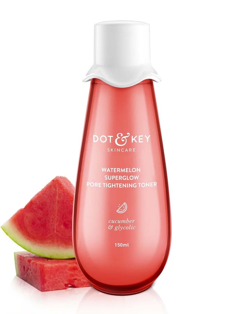 DOT & KEY Watermelon Superglow Pore Tightening Toner|Face Toner For Glowing Skin|Glycolic Toner For Open Pores Tightening|Alcohol Free, Toner For Uneven Skin Tone|For All Skin Types|150 Ml, Pack of 1