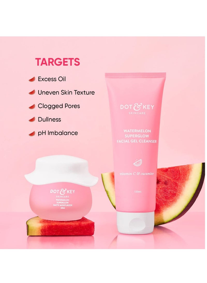 Dot & Key Watermelon SuperGlow Cleanser & Moisturizer Combo | Face Wash 100ml & Moisturizer 60ml | For Normal, Combination & Oily Skin | For Women & Men