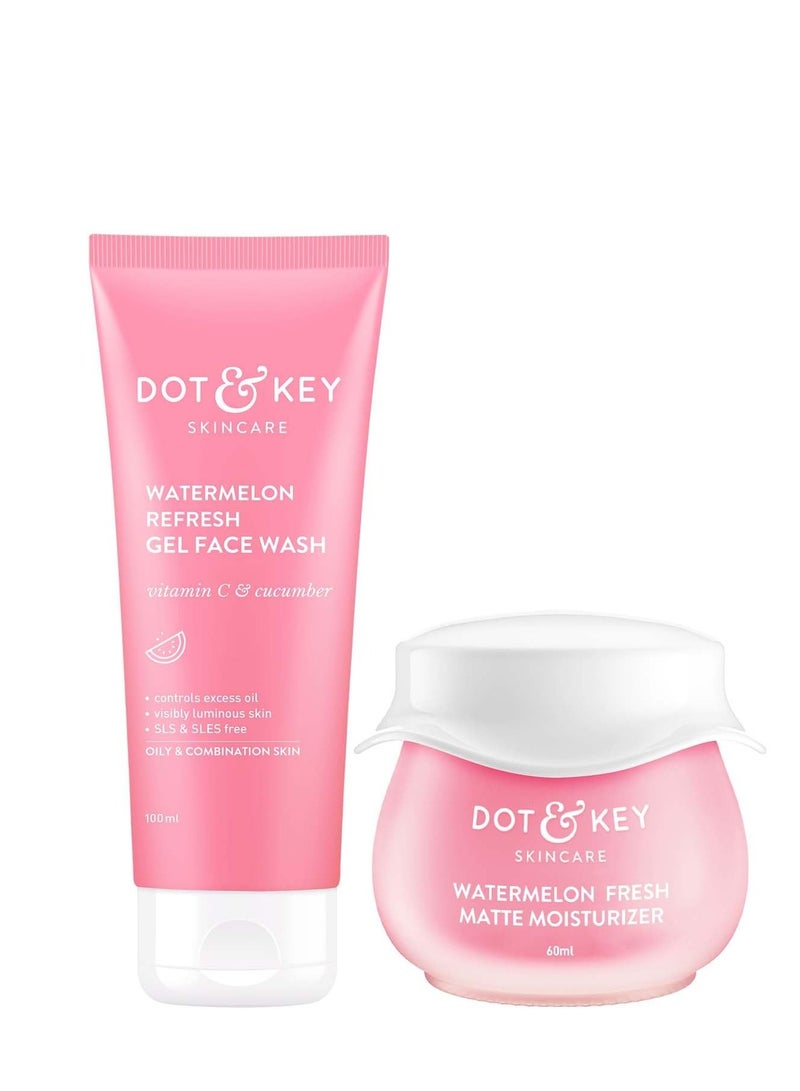 Dot & Key Watermelon SuperGlow Cleanser & Moisturizer Combo | Face Wash 100ml & Moisturizer 60ml | For Normal, Combination & Oily Skin | For Women & Men