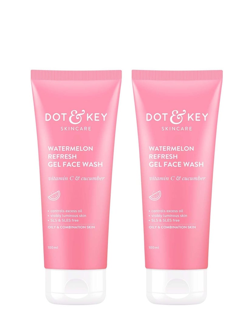 Dot & Key Watermelon Super Glow Gel Face Wash with Vitamin C & Cucumber | Face Wash for Glowing Skin, Pigmentation and Dark Spot Reduction Normal, Combination & Oily Skin (200ml) | Pack of 2