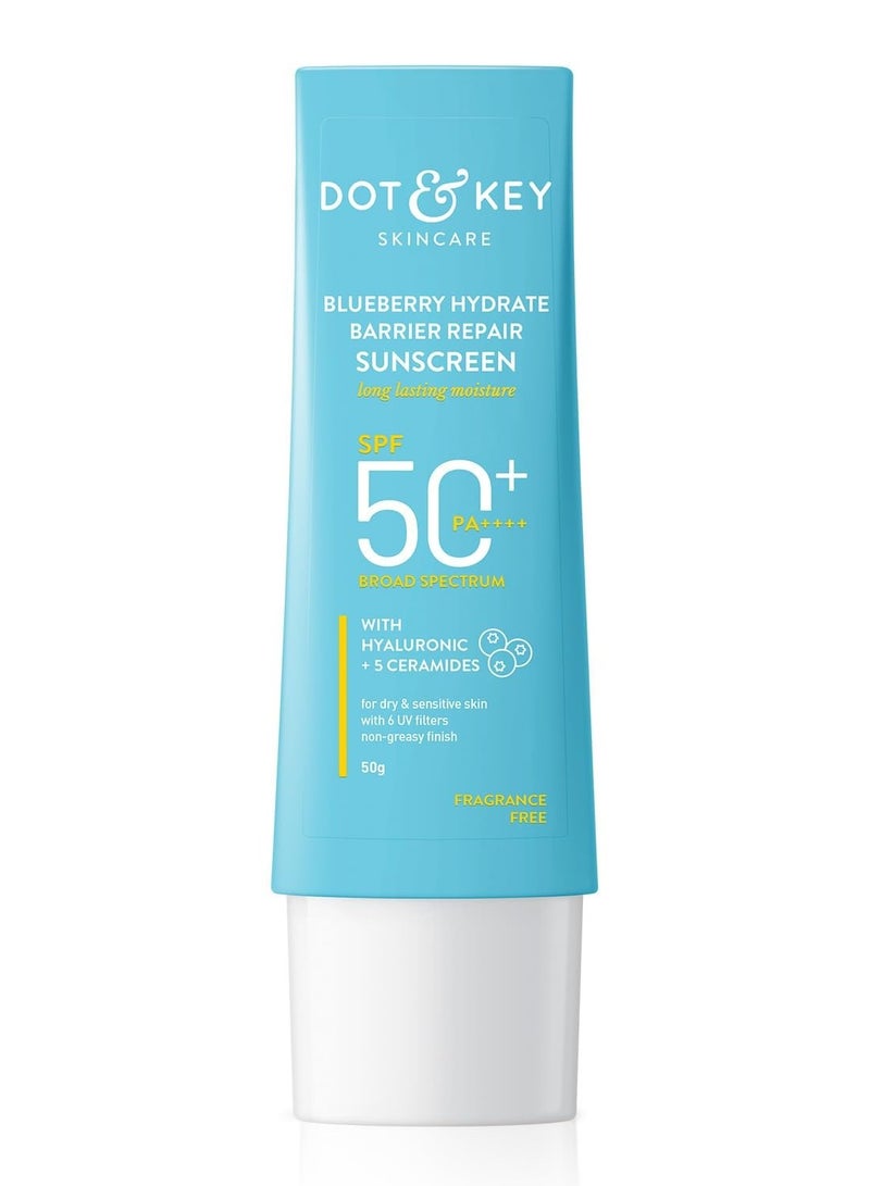 DOT & KEY Dot&Key Blueberry Hydrate Barrier Repair Sunscreen Spf 50+,Pa++++|For Dry&Sensitive Skin|Non - Greasy Finish|No White Cast|Uv&Blue Light Protection|Broad Spectrum|For Women&Men|50G, 1 Count