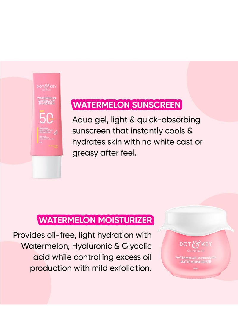 Dot & Key Watermelon Luminous Skin Care Combo (Watermelon Sunscreen SPF 50 PA+++ 50gm & Watermelon Moisturizer 50 gm) | For Normal, Oily & Combination Skin | Controls Excess Oil | For UV/UVA Protect