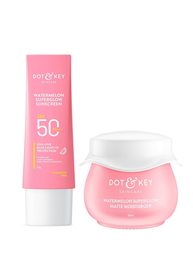 Dot & Key Watermelon Luminous Skin Care Combo (Watermelon Sunscreen SPF 50 PA+++ 50gm & Watermelon Moisturizer 50 gm) | For Normal, Oily & Combination Skin | Controls Excess Oil | For UV/UVA Protect