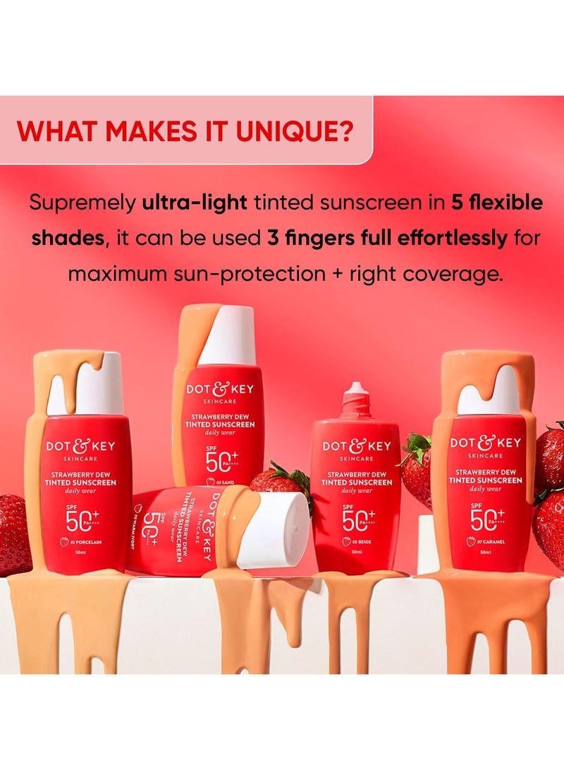 Dot & Key Strawberry Dew Tinted Sunscreen SPF 50+ Pa++++ - 01 Porcelain | Protection Against UA/UB | Broad Spectrum, Water & Sweat resistant | For All Skin Types | 50ml