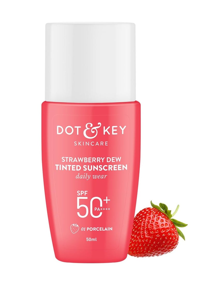 Dot & Key Strawberry Dew Tinted Sunscreen SPF 50+ Pa++++ - 01 Porcelain | Protection Against UA/UB | Broad Spectrum, Water & Sweat resistant | For All Skin Types | 50ml