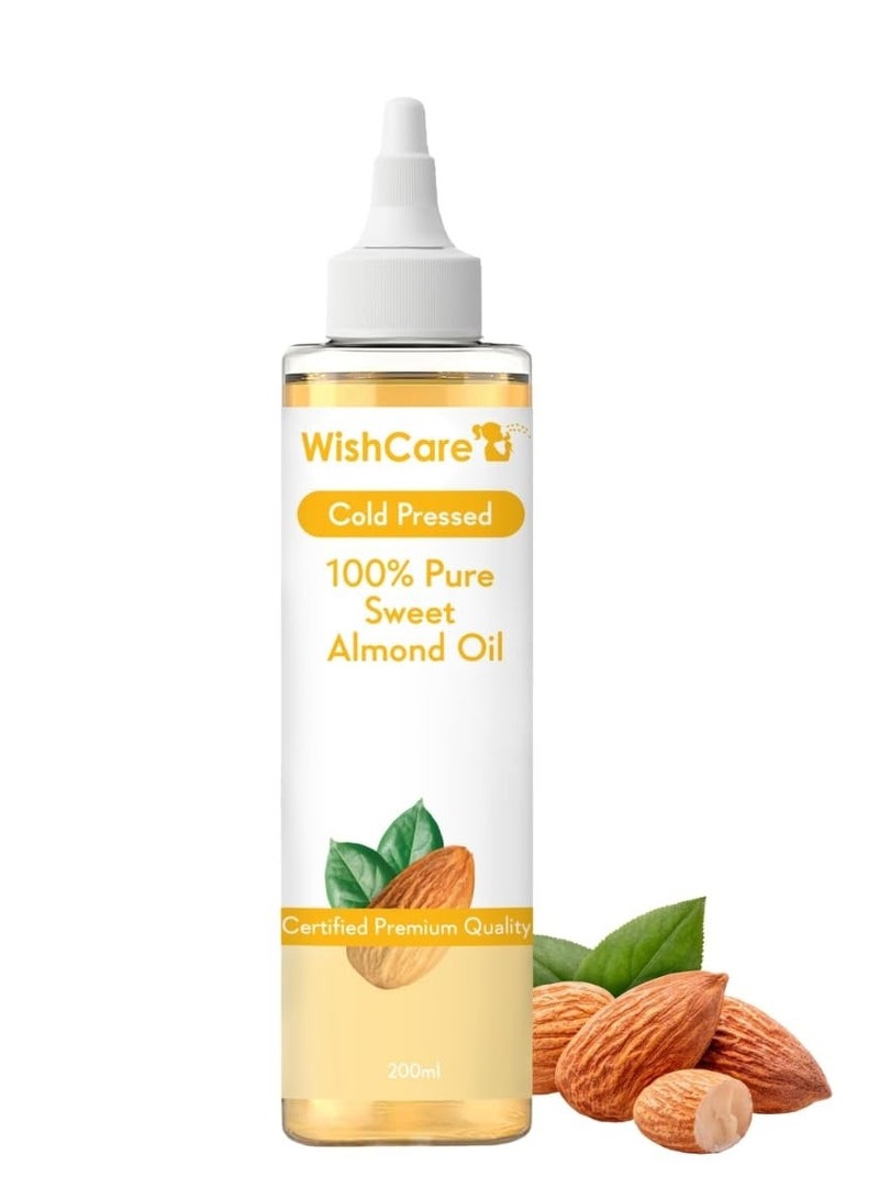 WishCare Pure Cold Pressed Sweet Almond Oil for Hair Growth and Glowing Skin & Face - 200ml